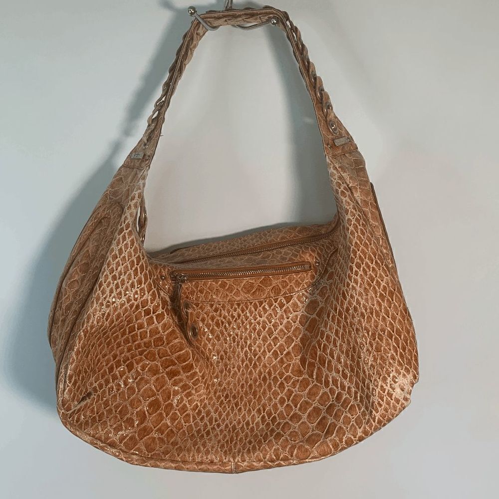 Jessica Simpson Women's Crocodile Pattern Purse Shoulder Hobo Bag Orange Large